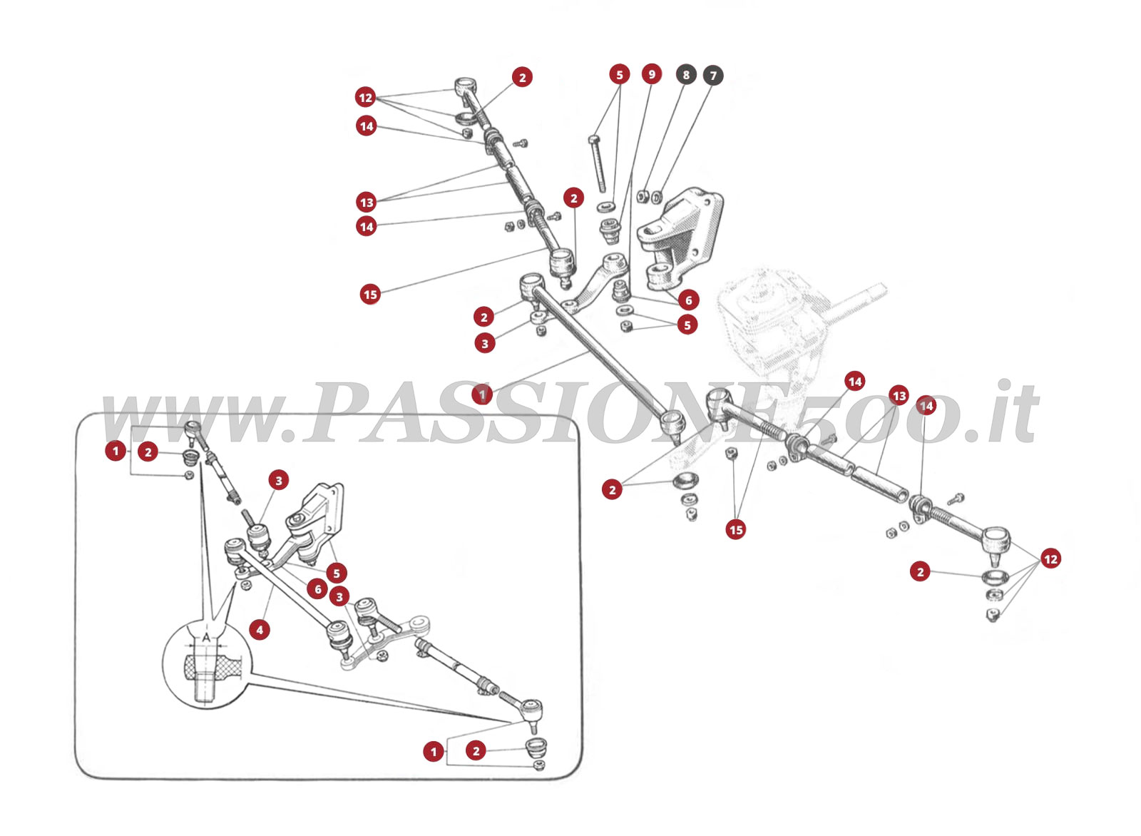 EXPLODED VIEW 28M – Steering linkage system FIAT 500 Giardiniera Base D