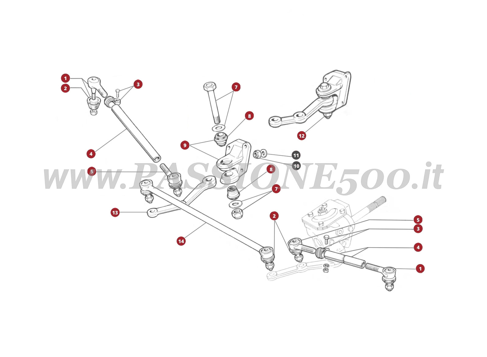 EXPLOSIONSZEICHNUNG 28M – Lenkgestänge FIAT 500 Giardiniera Base F