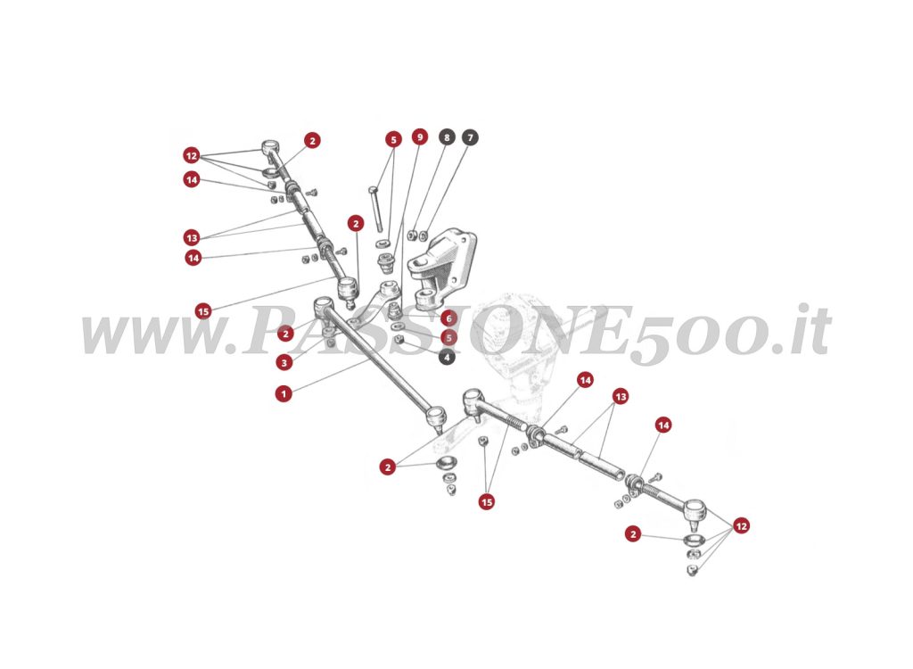 EXPLODED VIEW 28M – Steering linkage system FIAT 500N