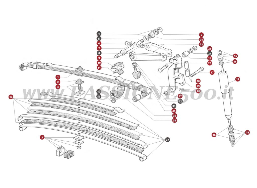 VUE EN ÈCLATÈ 29M – Suspension avant FIAT 500 Giardiniera Base F