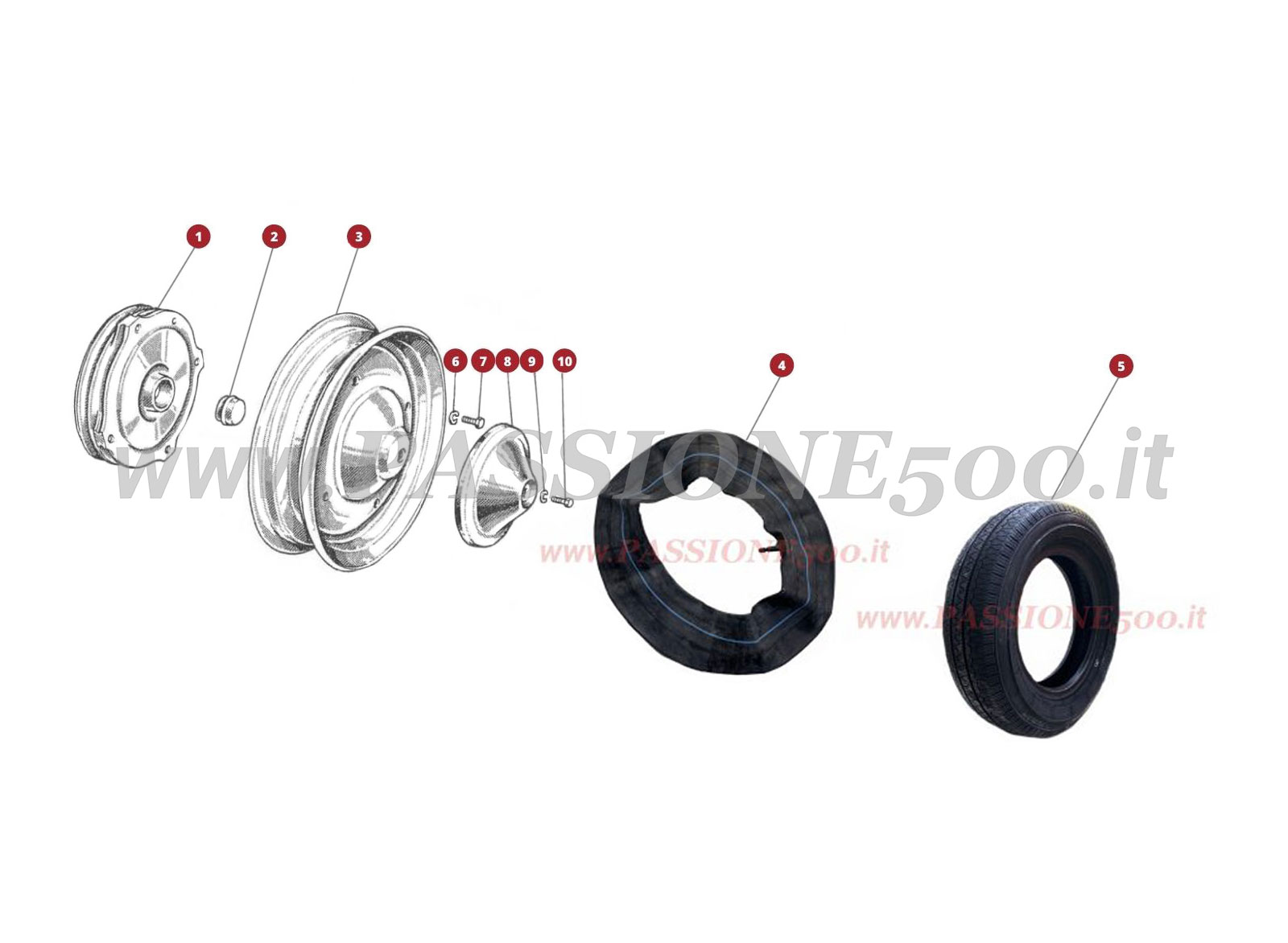 EXPLODED VIEW 32M – Tyres, Hubcaps and Wheels FIAT 500N