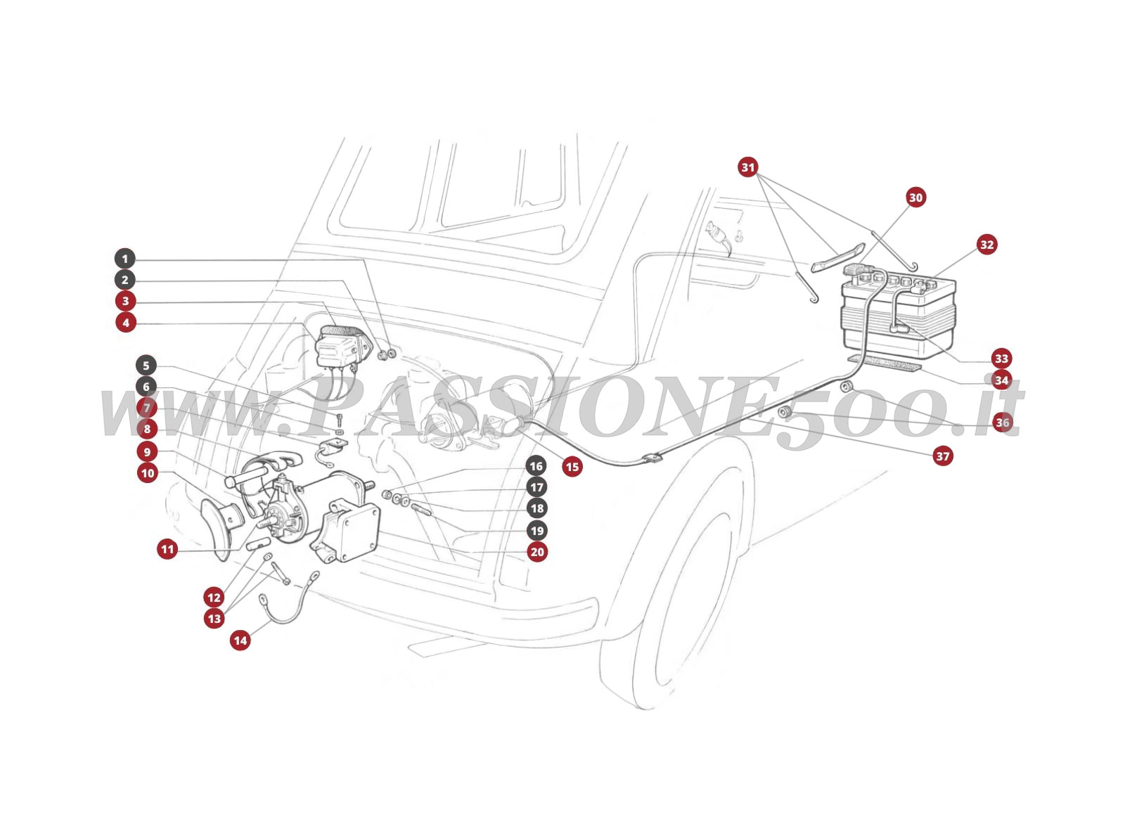 VUE EN ÈCLATÈ 34M – Génératrice de courant FIAT 500L