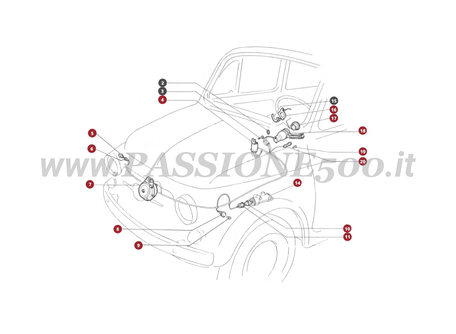 ESPLOSO 34/2M – Segnalazioni di avviso e di manovra FIAT 500F
