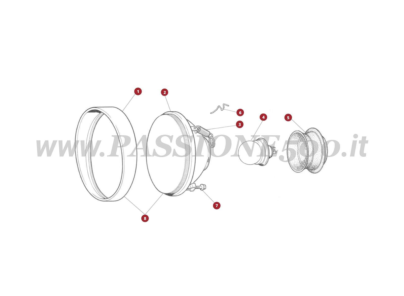 VUE EN ÈCLATÈ 40M – Optique de phare avant FIAT 500 Giardiniera Base F