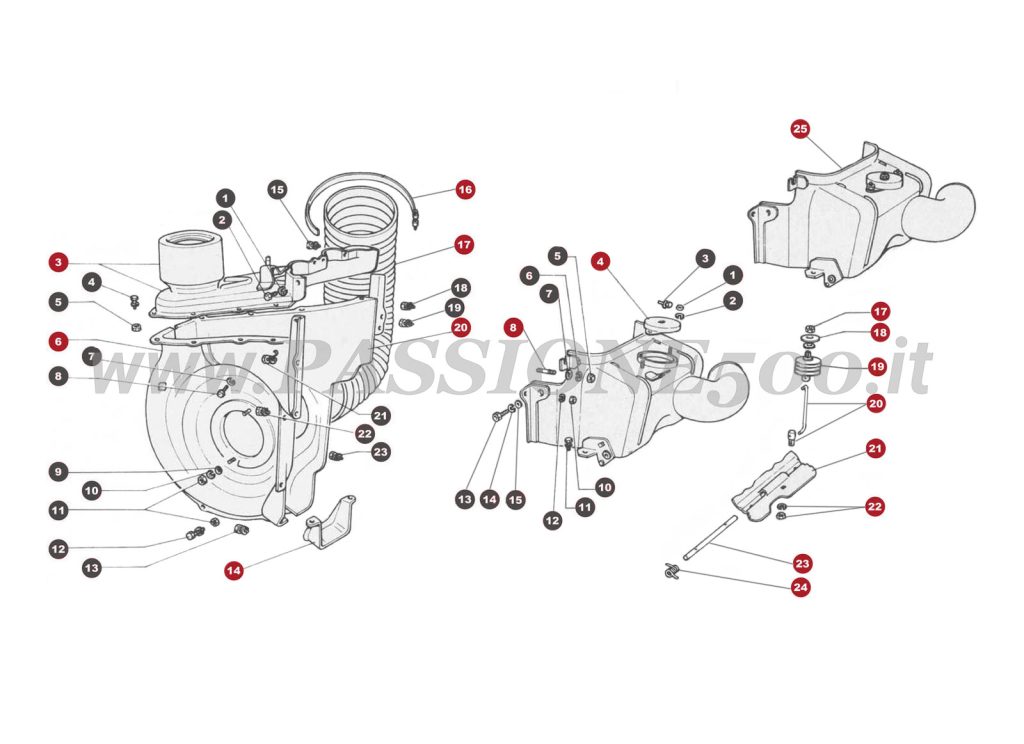 EXPLODED VIEW 13M – Air and cooling system FIAT 500R