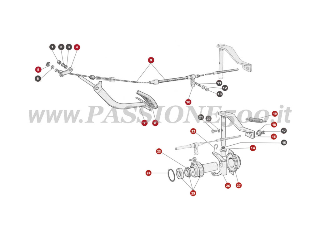 EXPLODED VIEW 15M – Clutch release control FIAT 500R