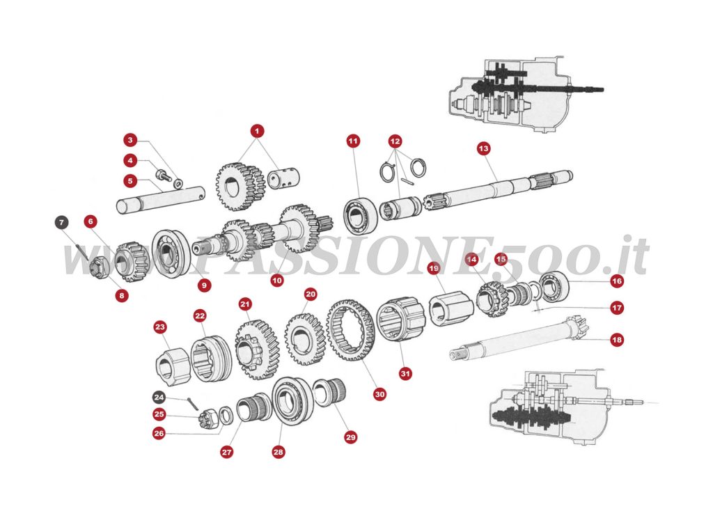 EXPLODED VIEW 18M – Transmission gears FIAT 500R