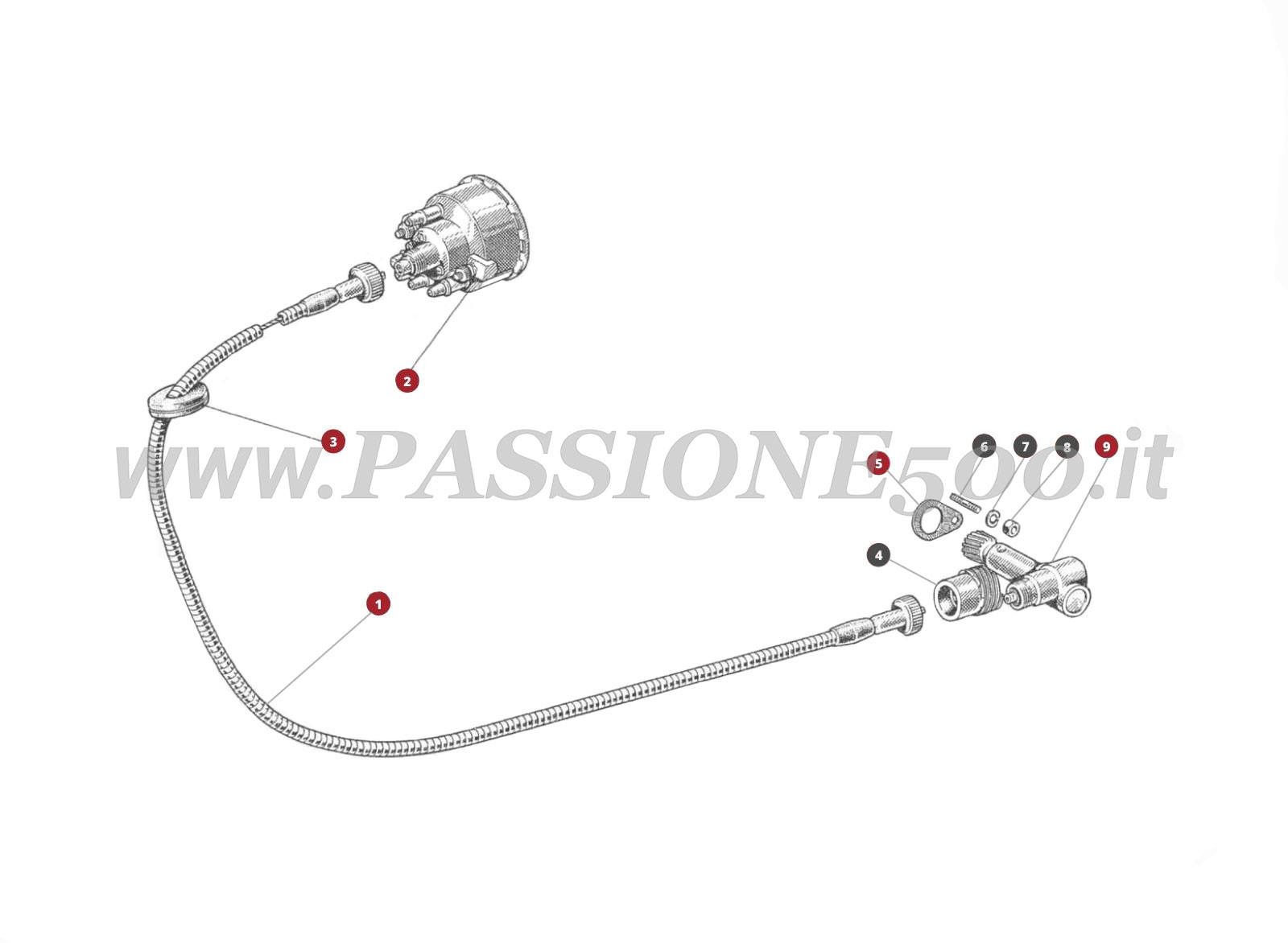 EXPLODED VIEW 19M – Speedo control FIAT 500 Giardiniera Base D