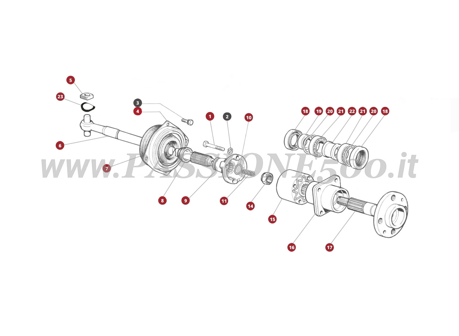 ESPLOSO 22M – Trasmissione semiassi FIAT 500R