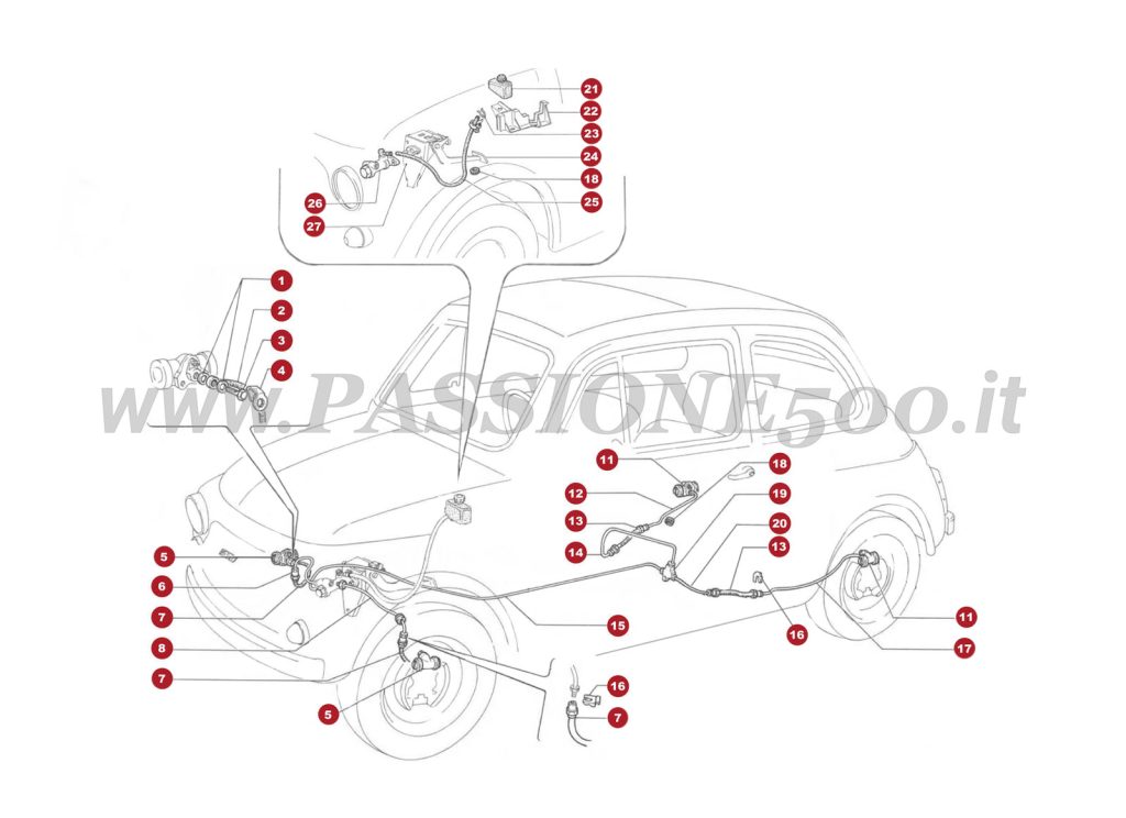 EXPLODED VIEW 23M – Brake control and Brake hydraulic system FIAT 500R