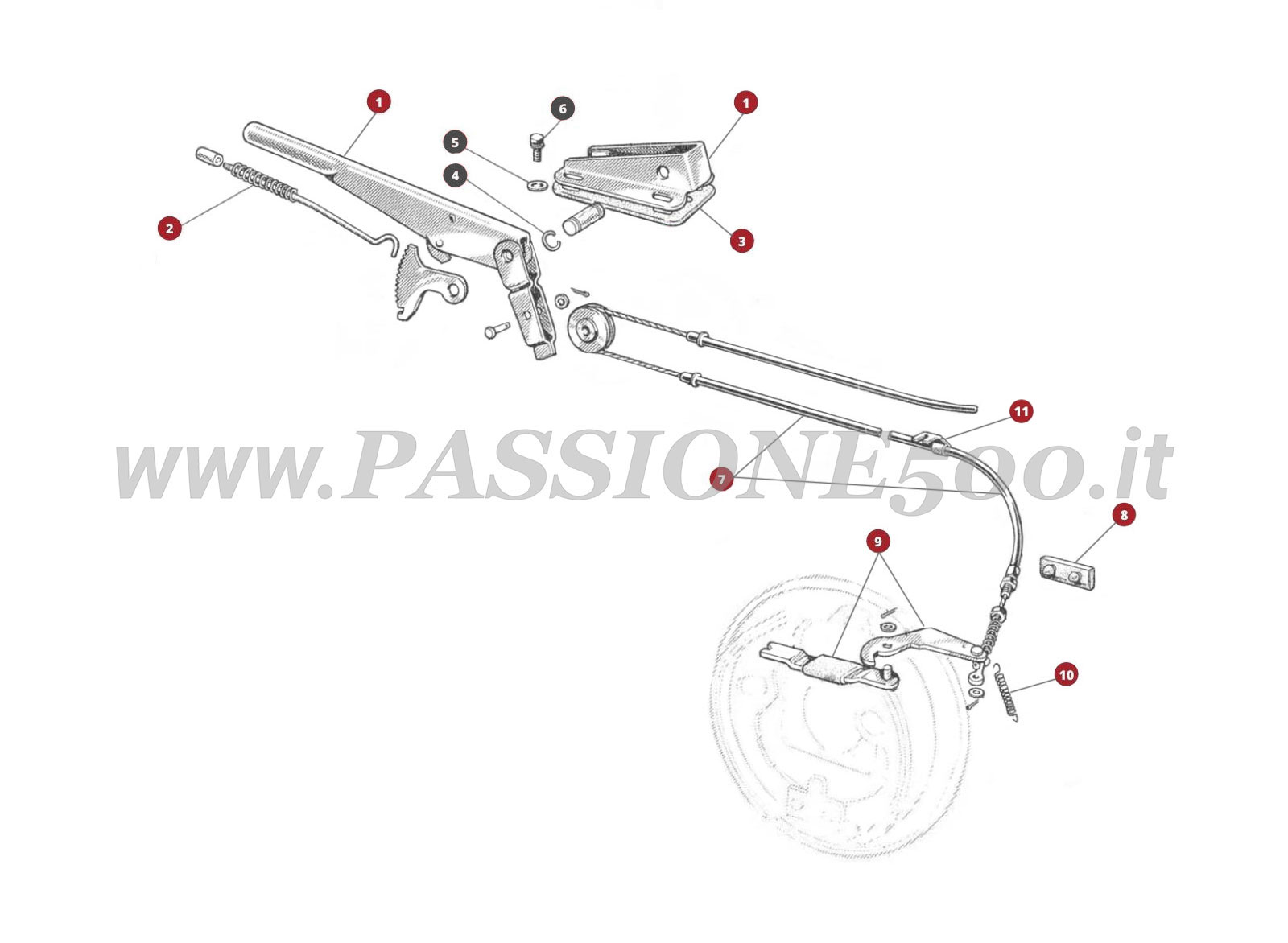 ESPLOSO 25M – Comando freno a mano FIAT 500F