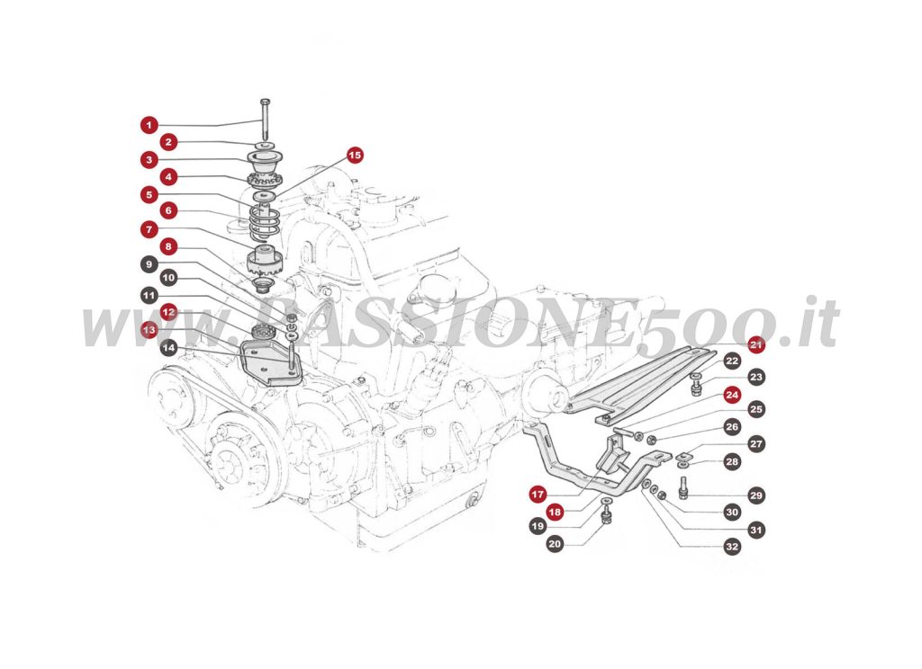 EXPLODED VIEW 26M – Engine and gearbox suspension mount FIAT 500R