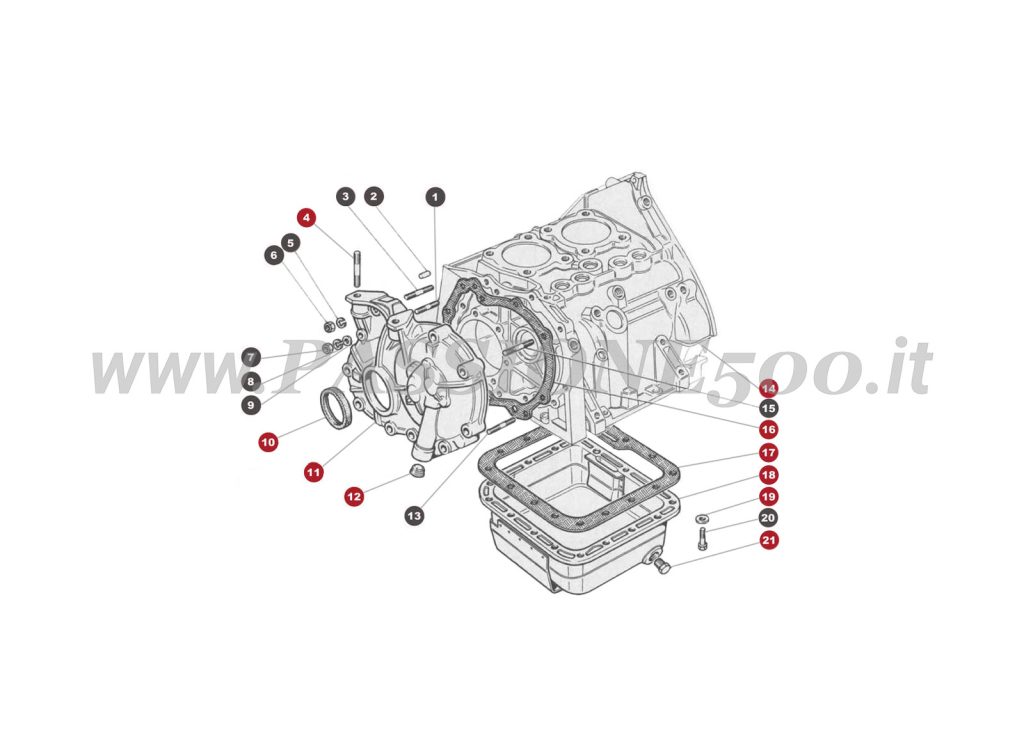EXPLODED VIEW 2M – Oil sump and Timing chain cover FIAT 500R