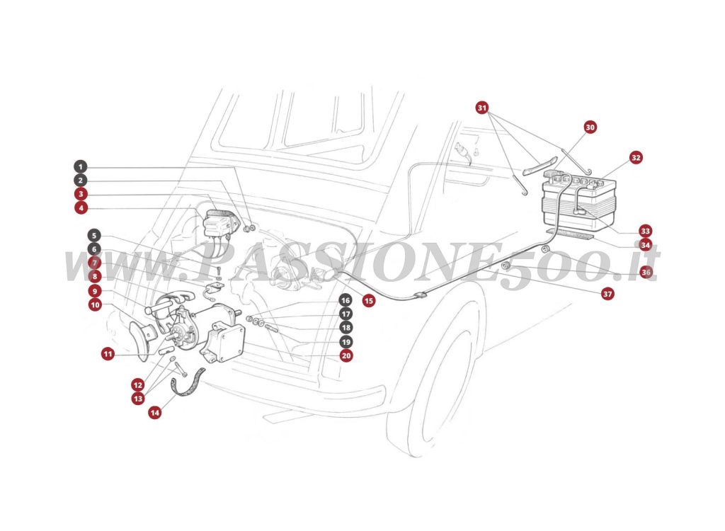EXPLODED VIEW 34M – Current generating system FIAT 500R