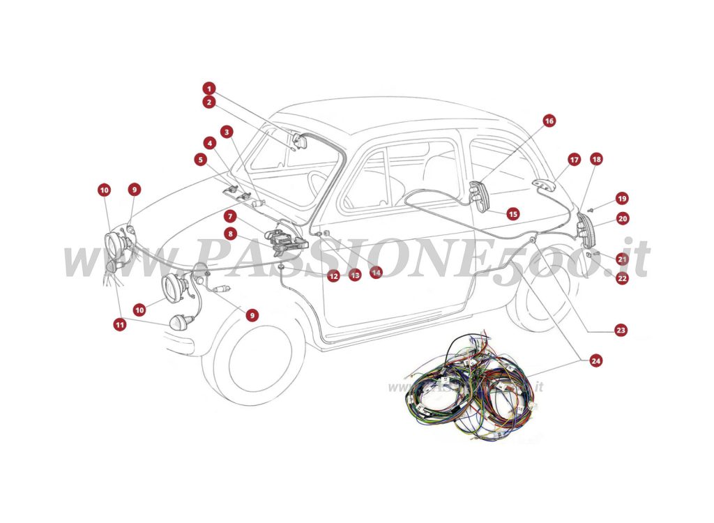 EXPLODED VIEW 34/1M – Outer and inner lighting FIAT 500R