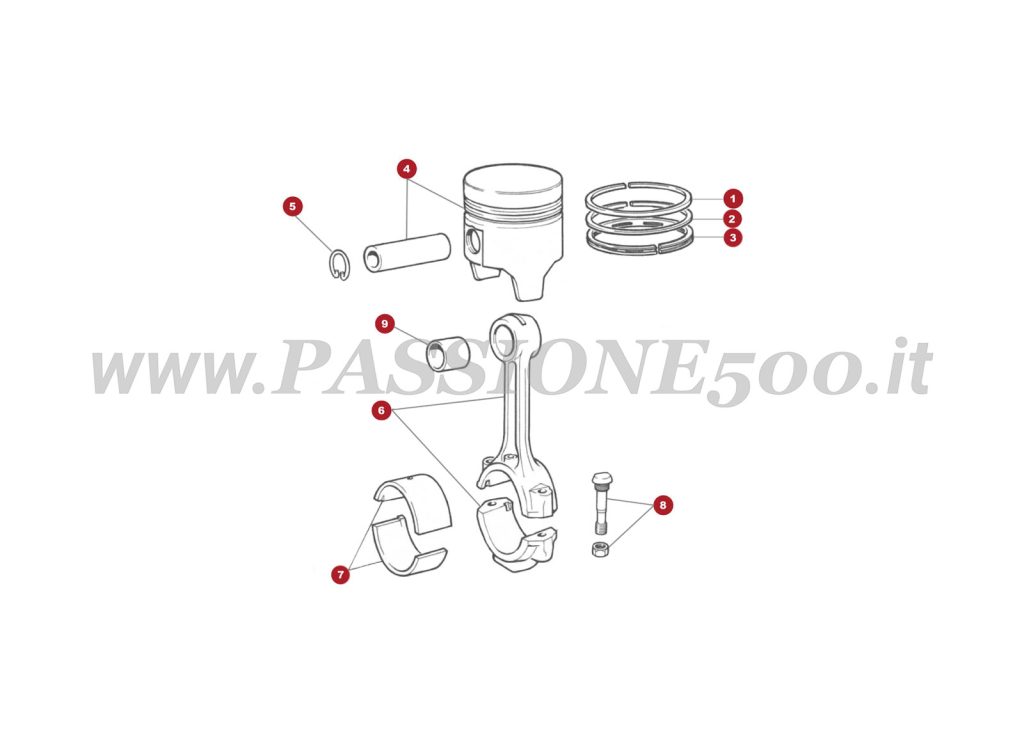 EXPLODED VIEW 4M – Piston and connecting rod FIAT 500R