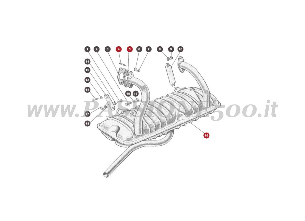 VUE EN ÈCLATÈ 11M – Système Èchappement FIAT 500 Giardiniera Base D