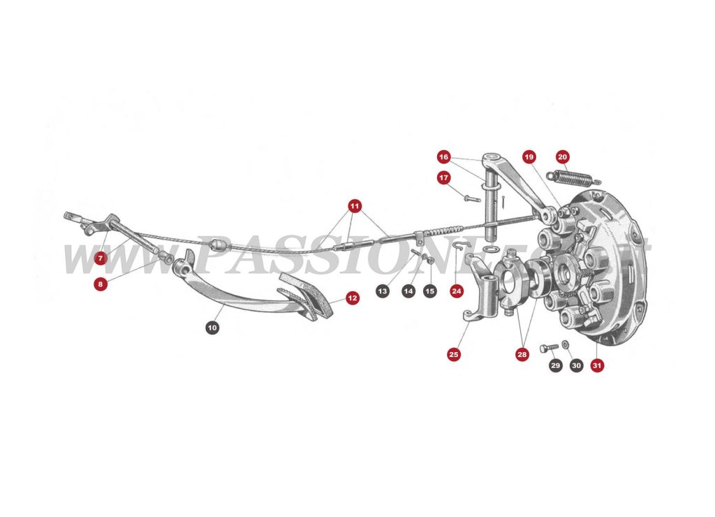 VUE EN ÈCLATÈ 15M – Commande désengagement embrayage FIAT 500 Giardiniera Base D
