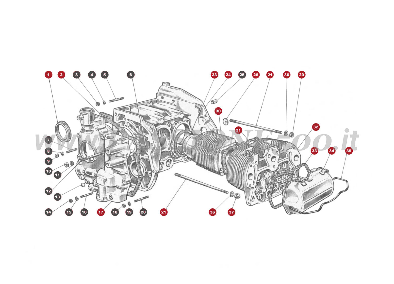 VUE EN ÈCLATÈ 1M – Organes principaux FIAT 500 Giardiniera Base D
