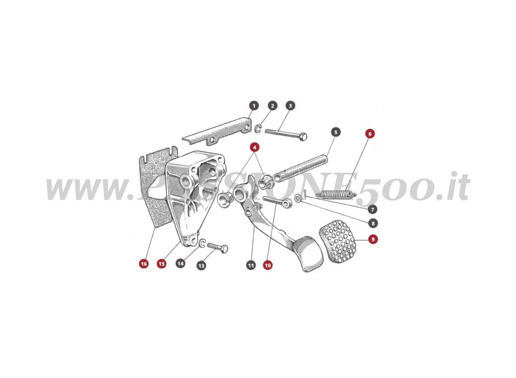 ESPLOSO 23/1M – Comando a pedale freni FIAT 500D