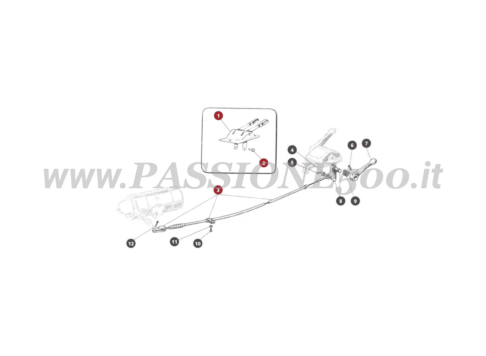 VUE EN ÈCLATÈ 37M – Commande de démaurreur FIAT 500 Giardiniera Base D