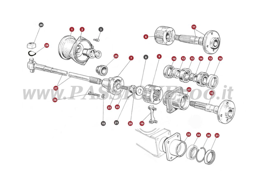 VUE EN ÈCLATÈ 22M – Arbres de transmission FIAT 500 Giardiniera Base D