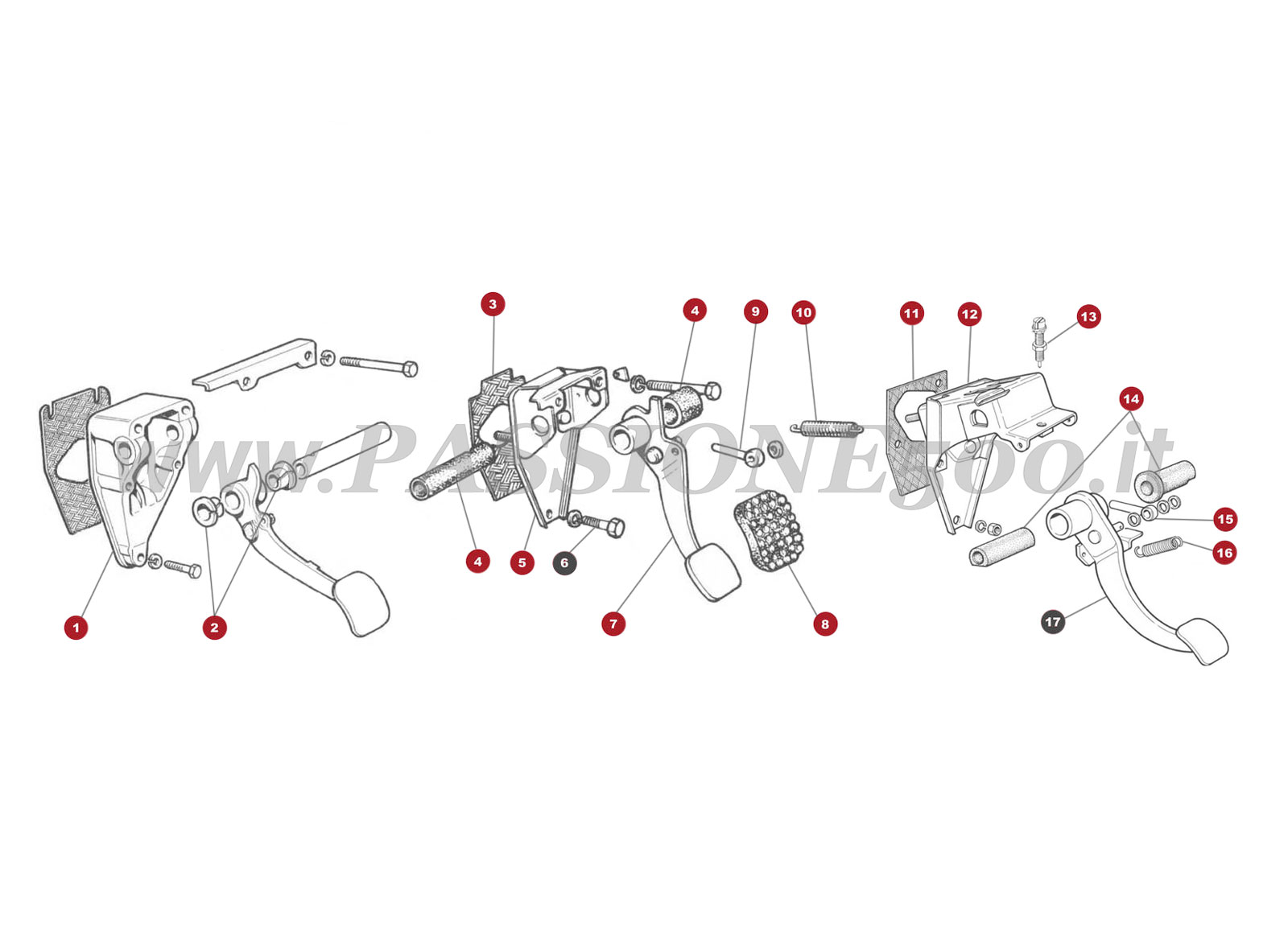 VUE EN ÈCLATÈ 23/1M – Commande au pied de friens FIAT 500 Giardiniera Base F