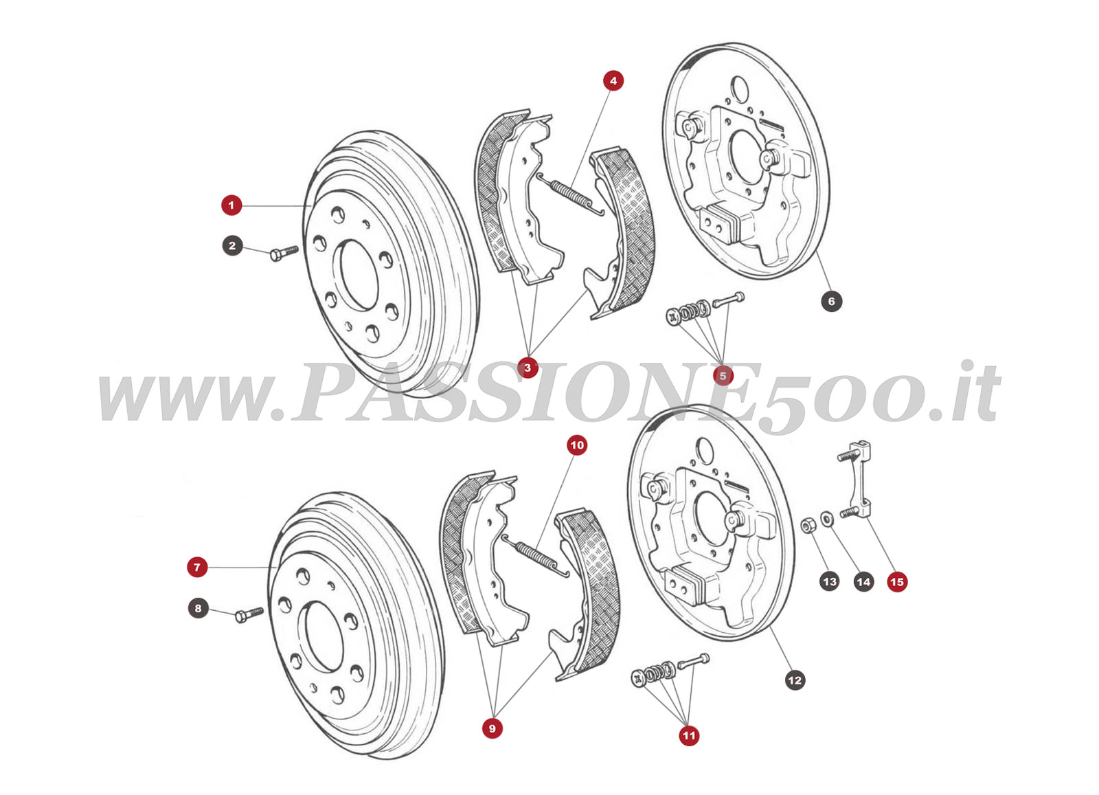 VUE EN ÈCLATÈ 24M – Systéme de freinage Avant et Arriére FIAT 500 Giardiniera Base F