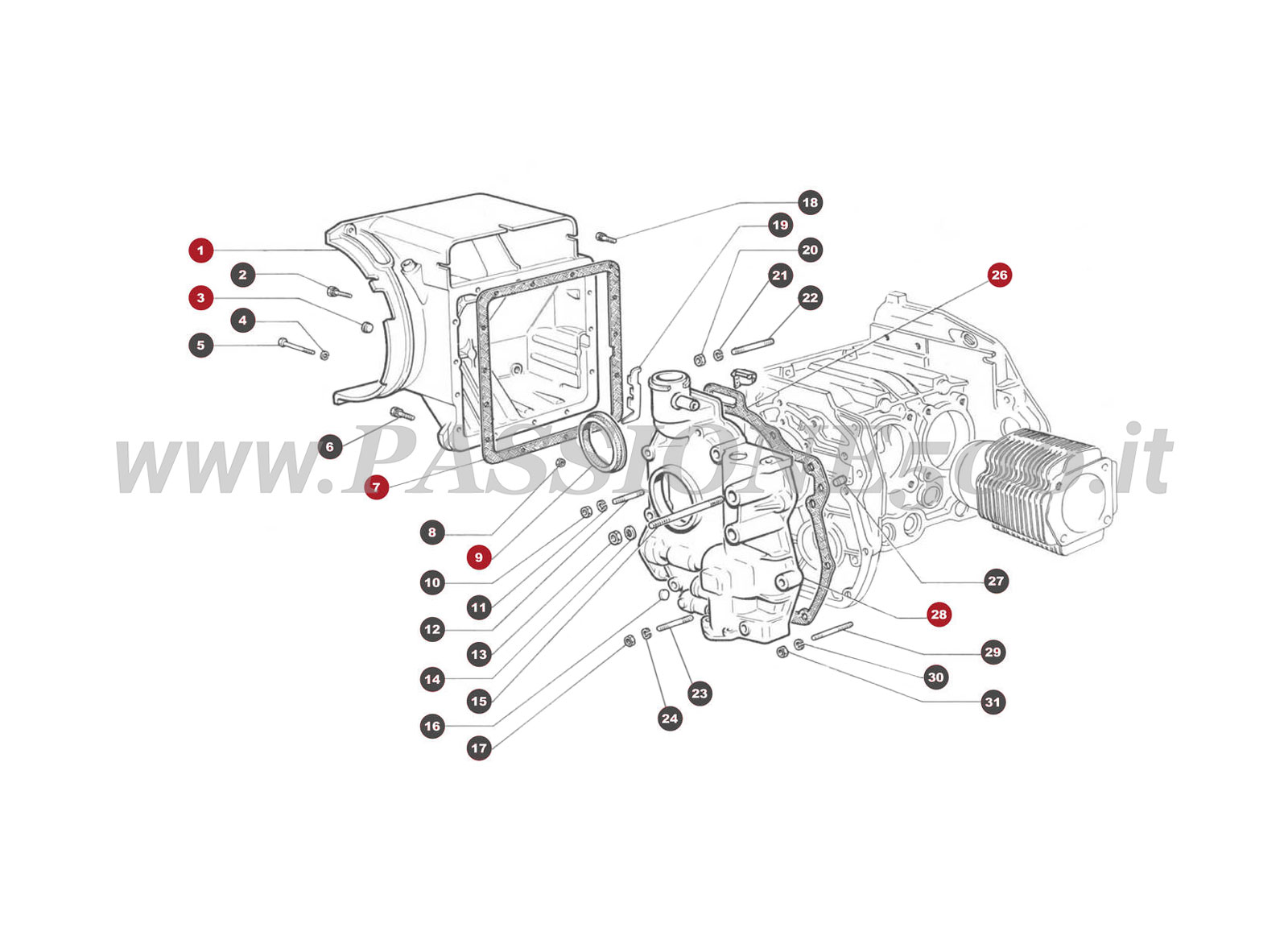 VUE EN ÈCLATÈ 2M – Carter à huile et Carter de Distribution FIAT 500 Giardiniera Base F