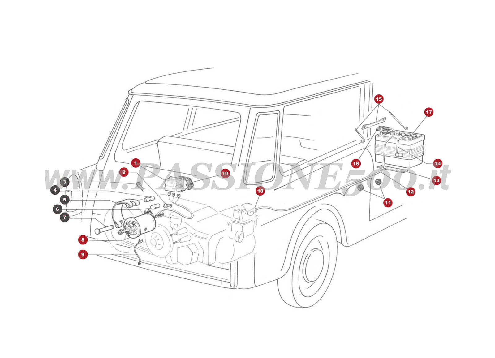ESPLOSO 34M – Generazione di corrente FIAT 500 Giardiniera Base F