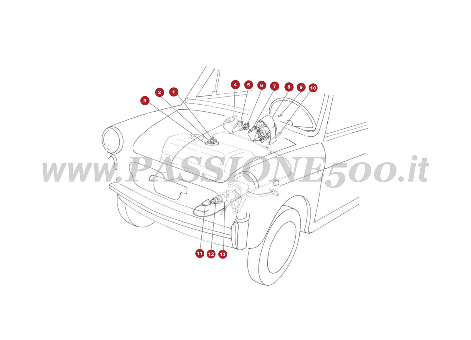 VUE EN ÈCLATÈ 34/3M – Témoins de fonctionnement FIAT 500 Giardiniera Base F