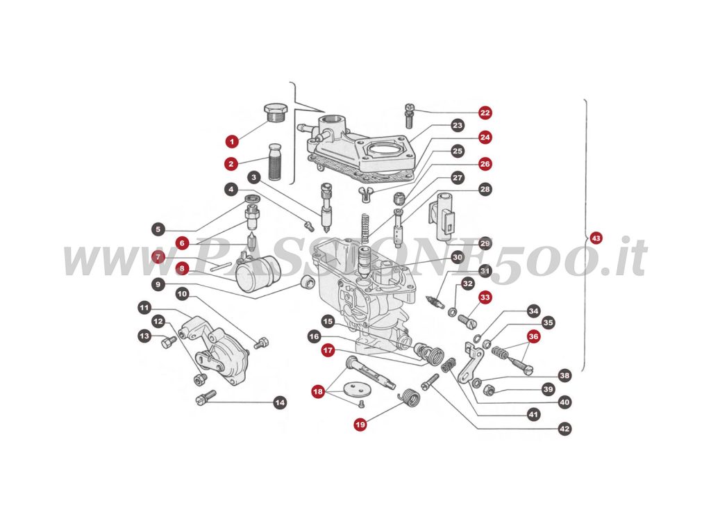 EXPLODED VIEW 45M – Carburettor FIAT 500R