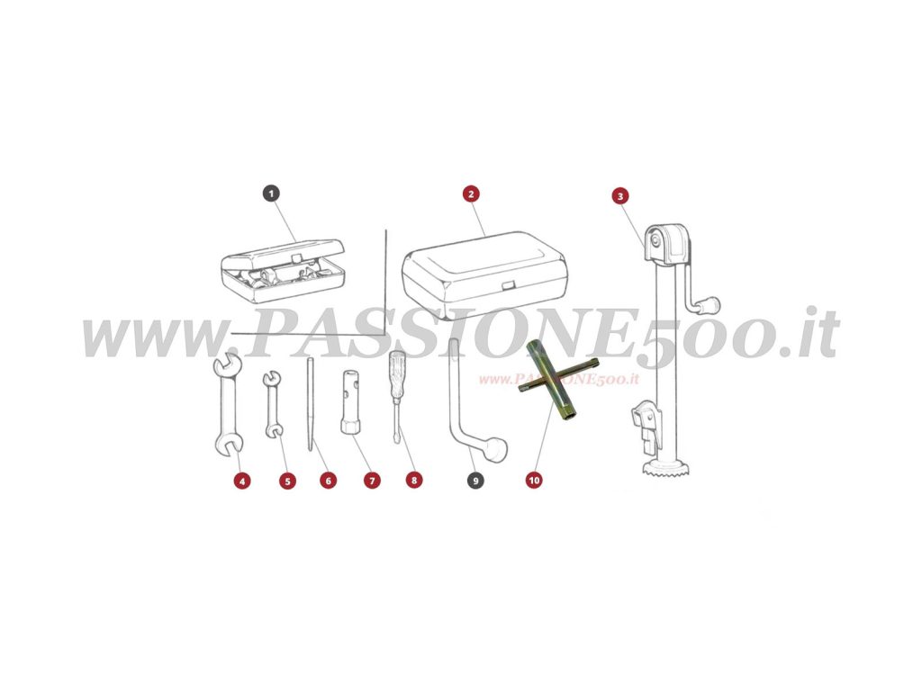 VUE EN ÈCLATÈ 46M – Outils et Accessoires en dotations FIAT 500 Giardiniera Base F