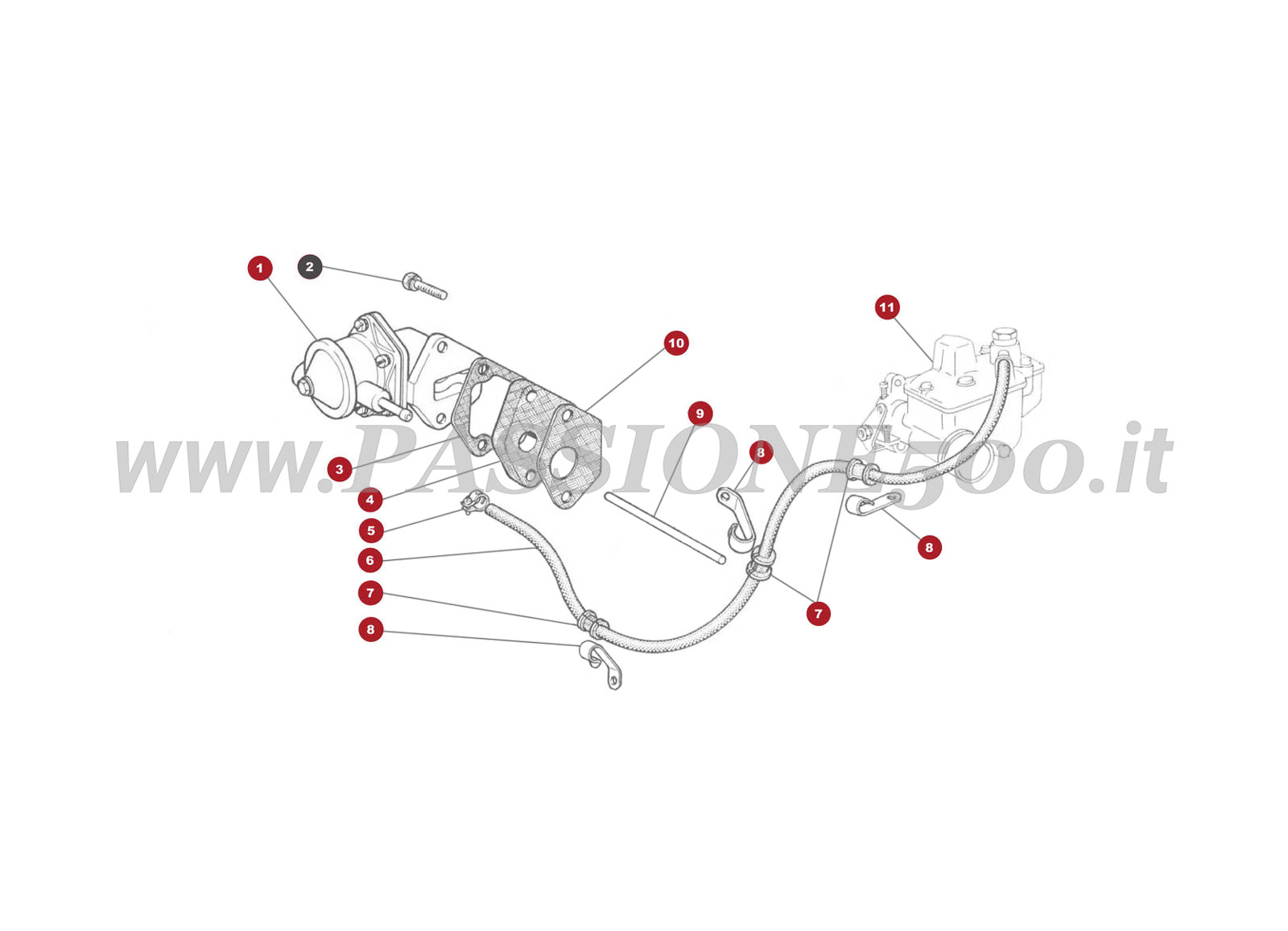 VUE EN ÈCLATÈ 8M – Pompe à essence FIAT 500 Giardiniera Base F