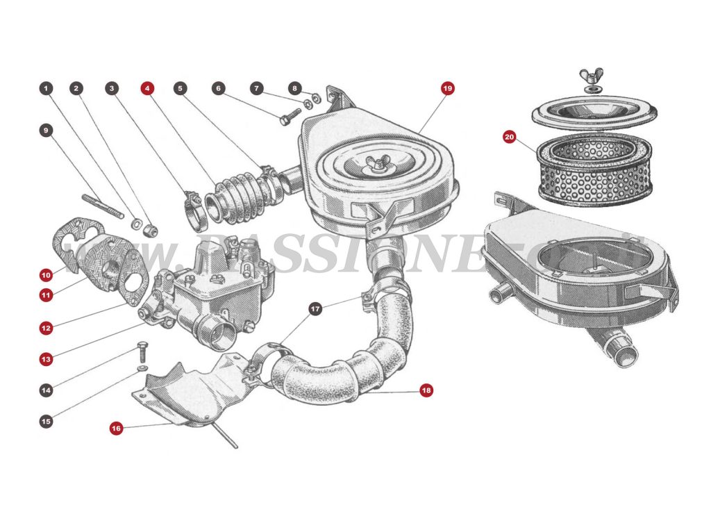 VUE EN ÈCLATÈ 9M – Carburateur et filtre à air FIAT 500 Giardiniera Base D