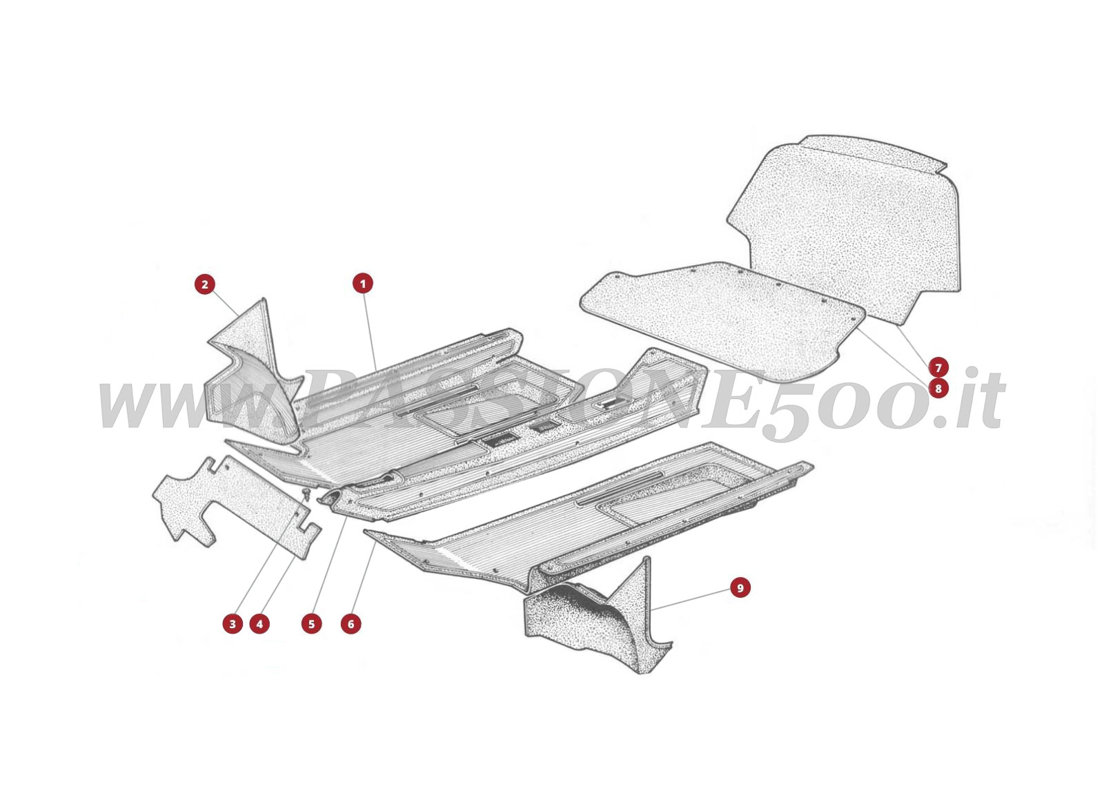 VUE EN ÈCLATÈ 17C – Revêtements habitacle FIAT 500R