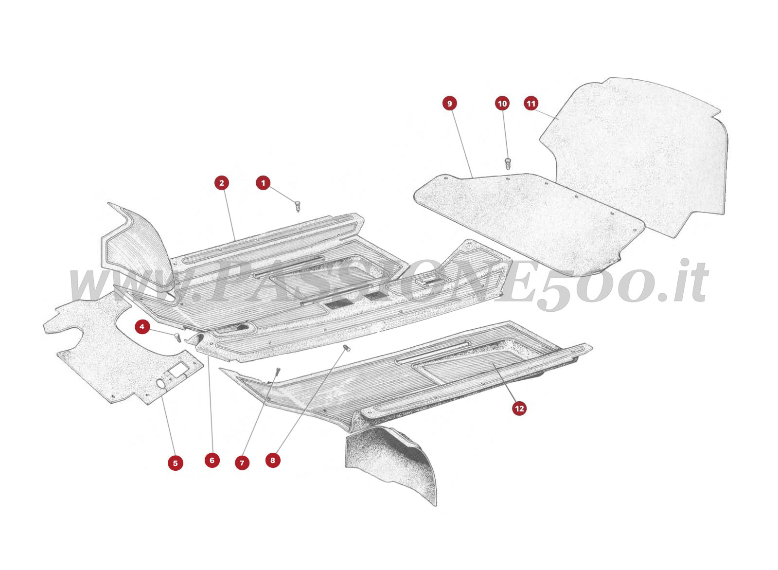 VUE EN ÈCLATÈ 19C – Revêtements habitacle FIAT 500D