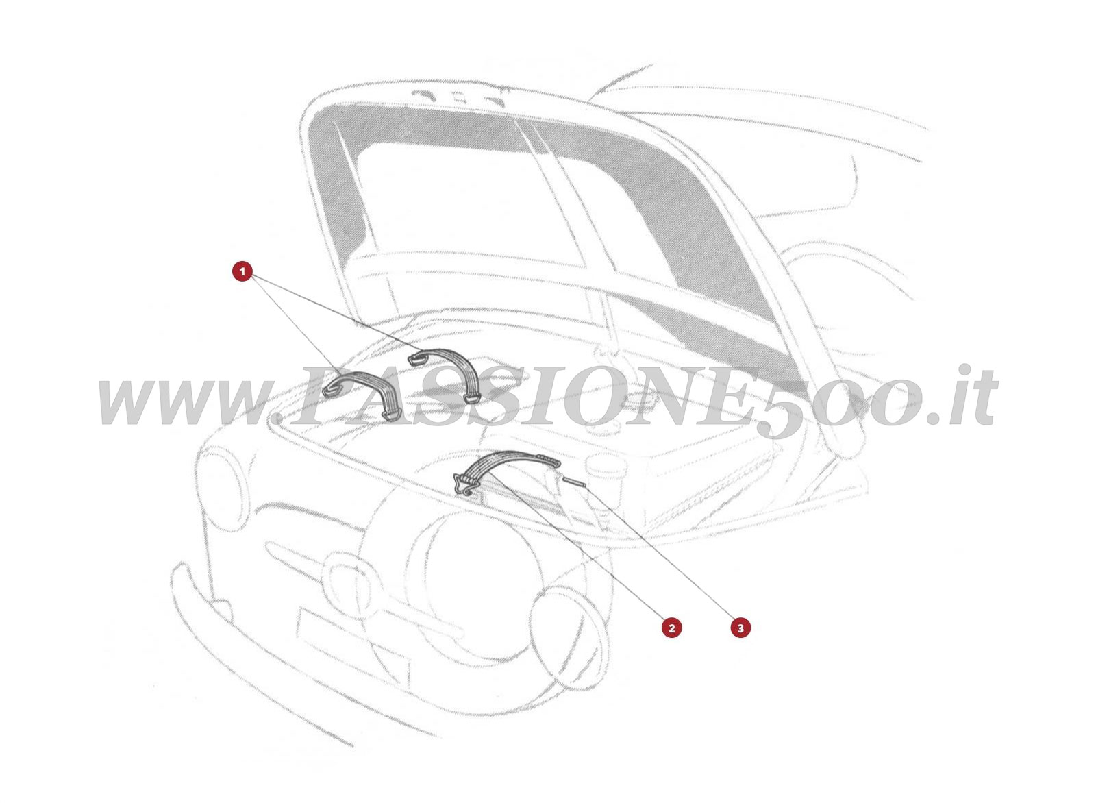 VUE EN ÈCLATÈ 22C – Sangle de capot avant FIAT 500D