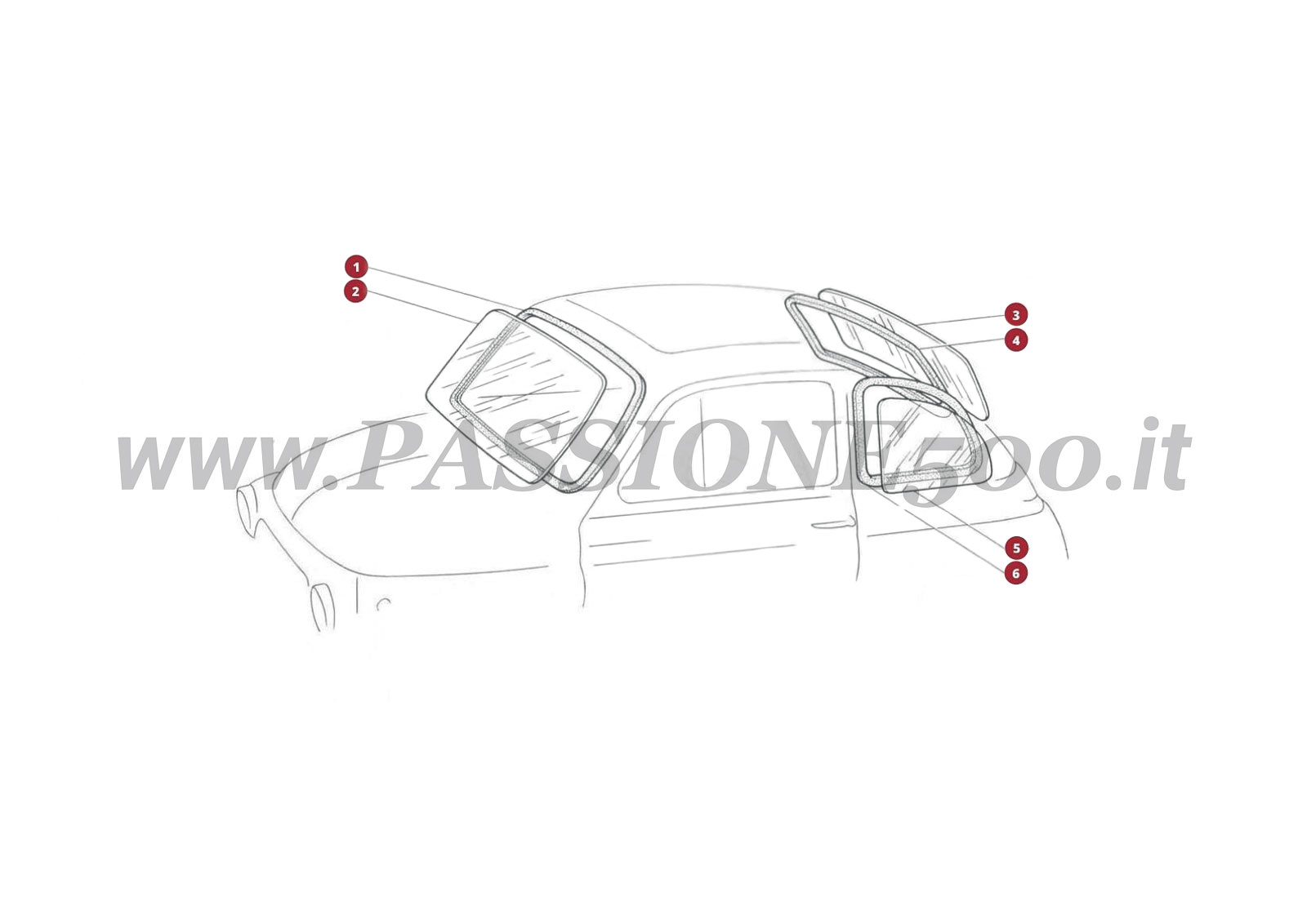 VUE EN ÈCLATÈ 9C – Vitres et joints FIAT 500F