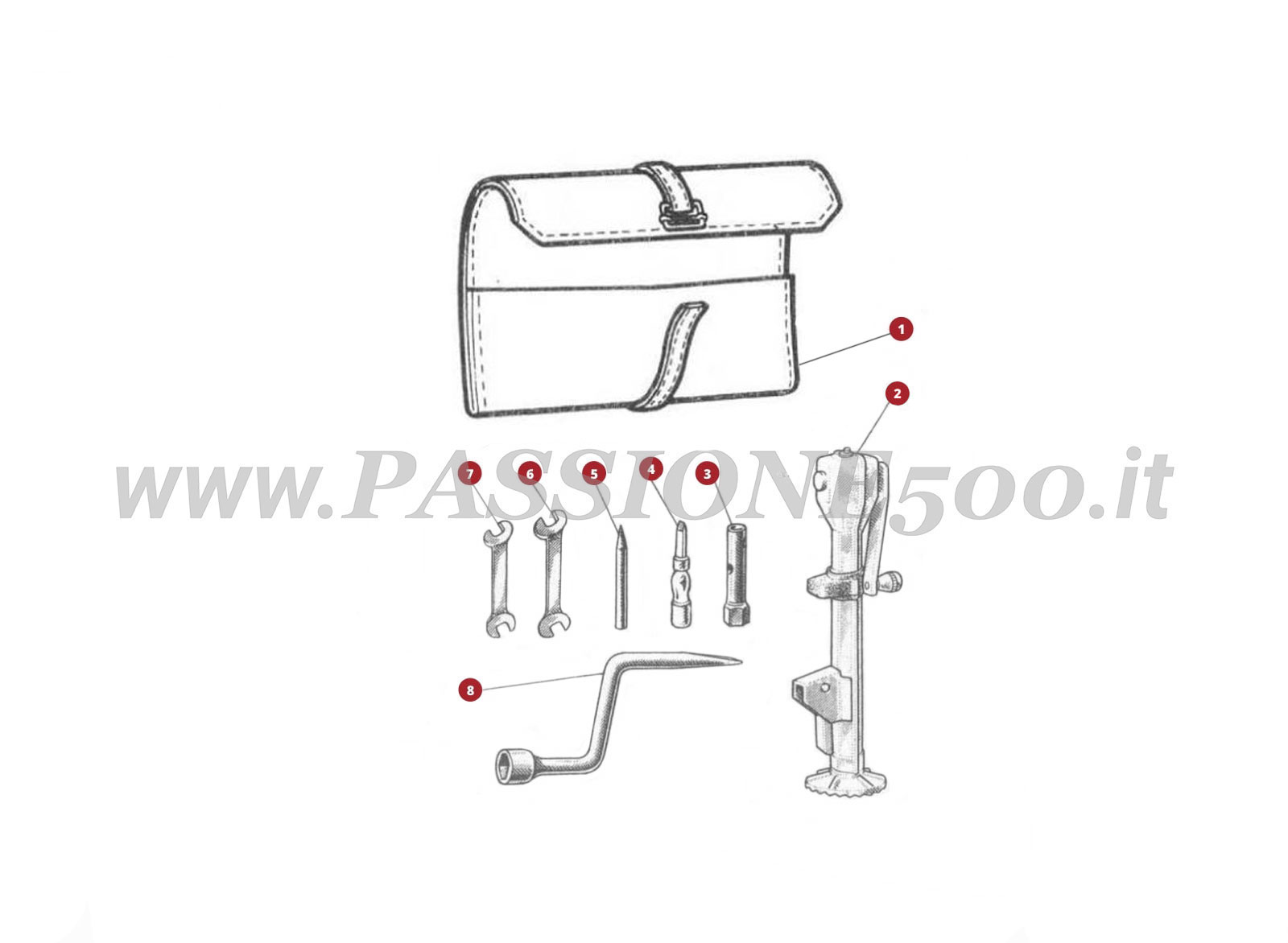 ESPLOSO 46M – Attrezzi e Utensili in dotazione FIAT 500D